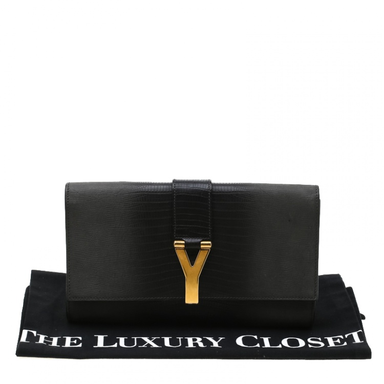 Pre Owned Saint Laurent Black/Grey Ombre Lizard Embossed Leather Large Chyc Clutch