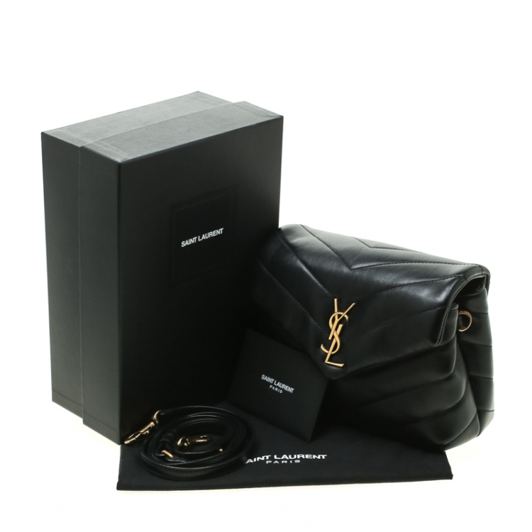 Pre Owned Saint Laurent Black Matelasse Leather Loulou Toy Shoulder Bag
