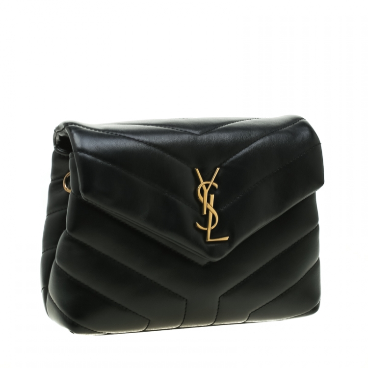 Pre Owned Saint Laurent Black Matelasse Leather Loulou Toy Shoulder Bag