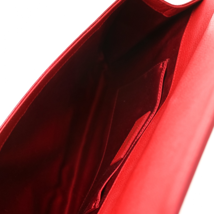 Pre Owned Saint Laurent Red Leather Large Chyc Clutch