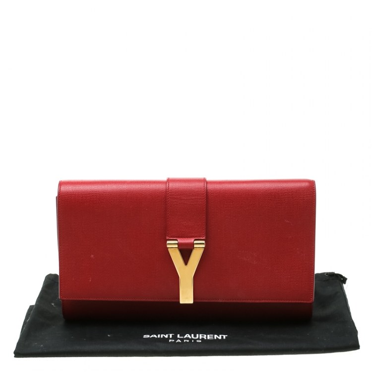 Pre Owned Saint Laurent Red Leather Large Chyc Clutch