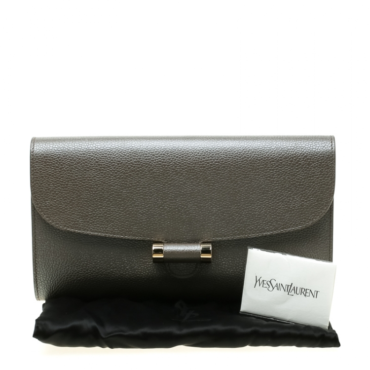 Pre Owned Saint Laurent Grey Leather Muse Clutch