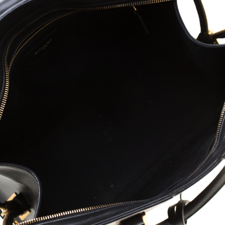 Pre Owned Saint Laurent Black Textured Leather Medium Cabas Chyc Satchel