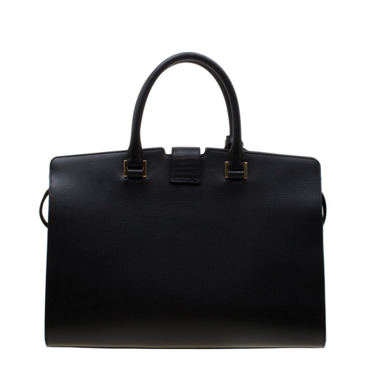 Pre Owned Saint Laurent Black Textured Leather Medium Cabas Chyc Satchel