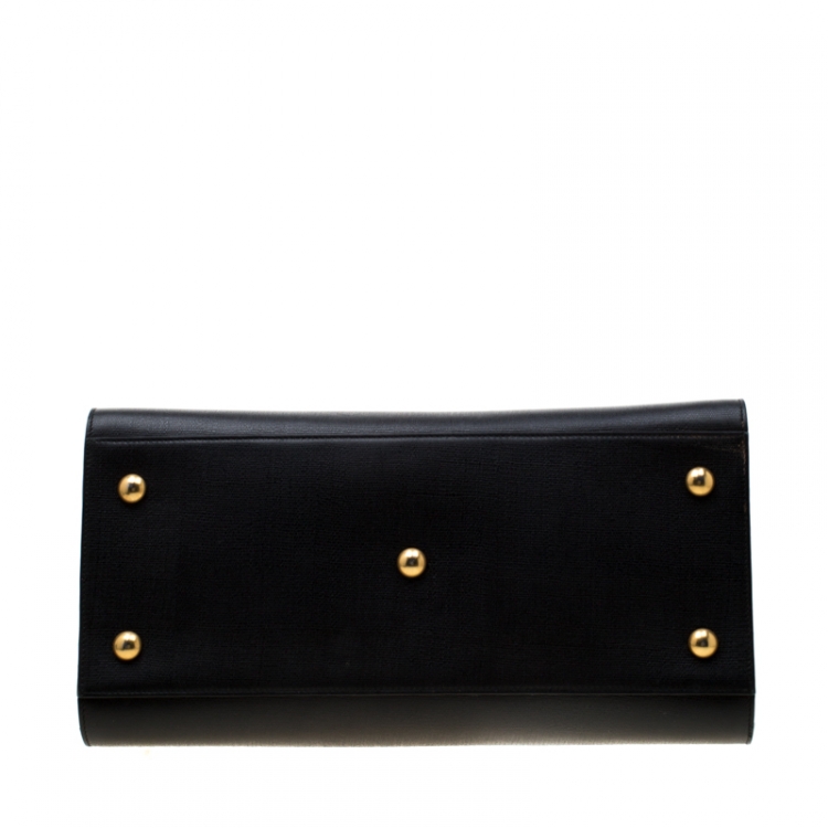 Pre Owned Saint Laurent Black Textured Leather Medium Cabas Chyc Satchel