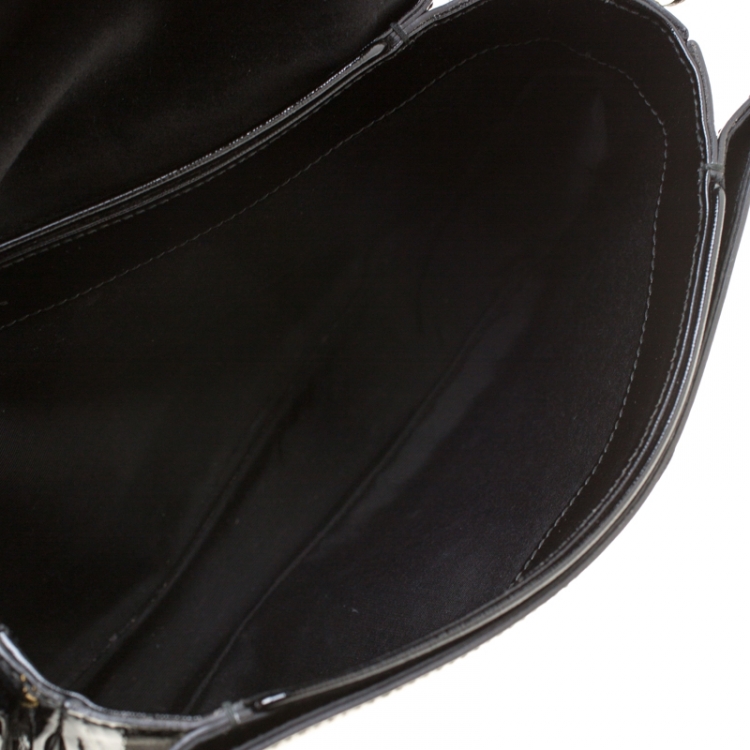 Pre Owned Saint Laurent Black Textured Patent Leather Large Chyc Shoulder Bag