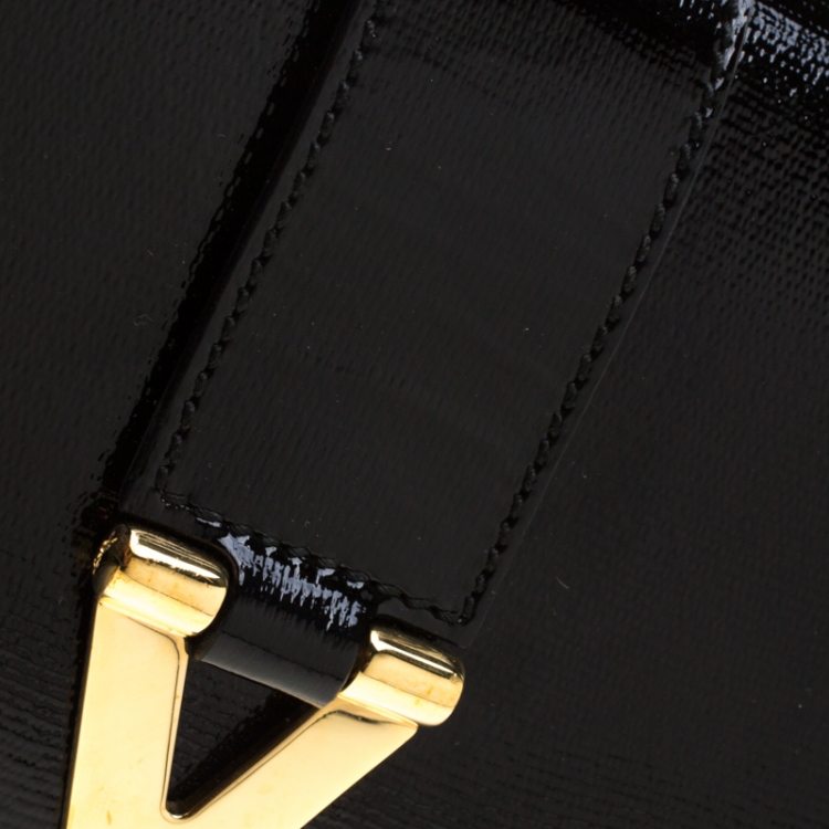 Pre Owned Saint Laurent Black Textured Patent Leather Large Chyc Shoulder Bag