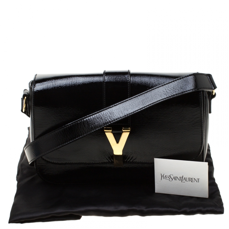 Pre Owned Saint Laurent Black Textured Patent Leather Large Chyc Shoulder Bag