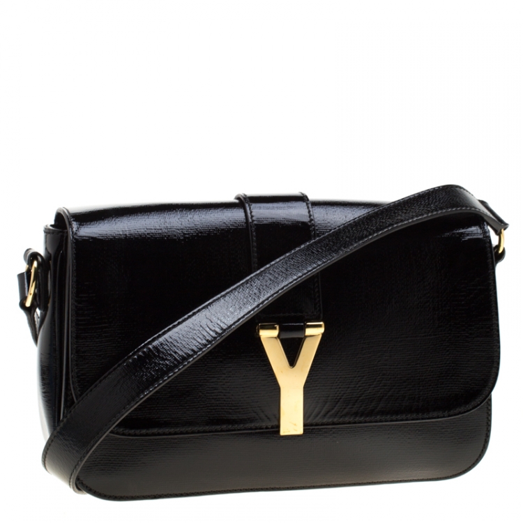 Pre Owned Saint Laurent Black Textured Patent Leather Large Chyc Shoulder Bag