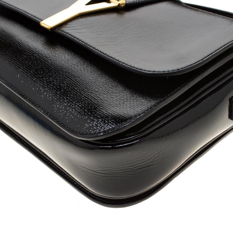 Pre Owned Saint Laurent Black Textured Patent Leather Large Chyc Shoulder Bag