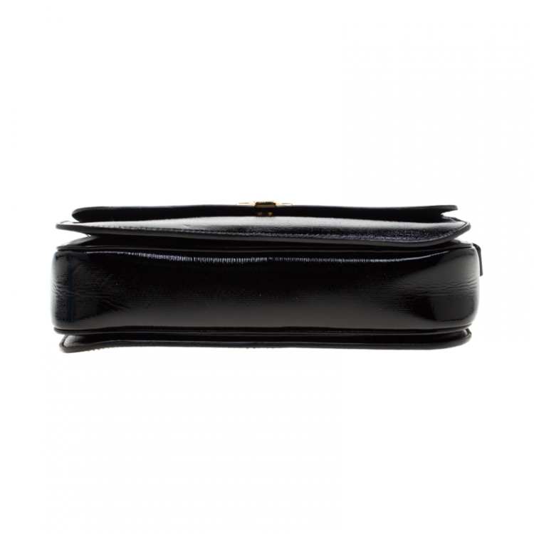 Pre Owned Saint Laurent Black Textured Patent Leather Large Chyc Shoulder Bag