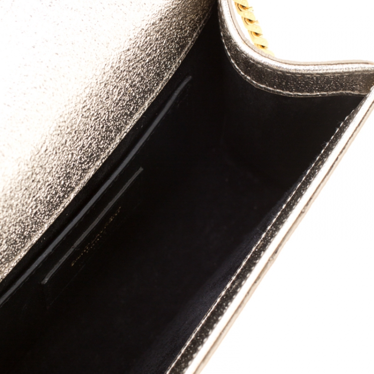 Pre Owned Saint Laurent Metallic Gold Leather Small Kate Monogram Shoulder Bag