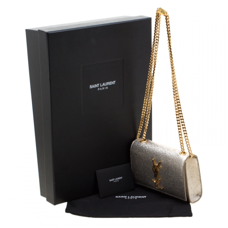 Pre Owned Saint Laurent Metallic Gold Leather Small Kate Monogram Shoulder Bag
