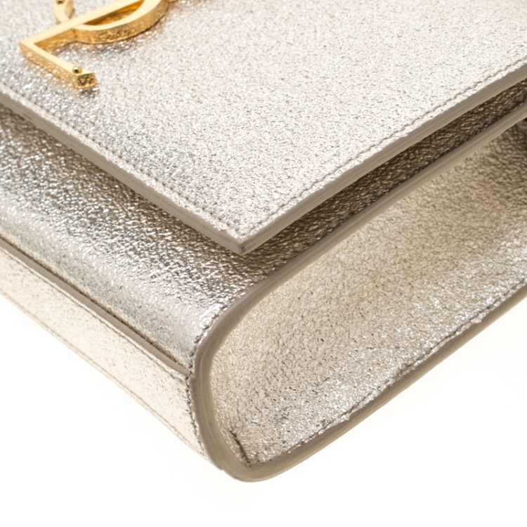 Pre Owned Saint Laurent Metallic Gold Leather Small Kate Monogram Shoulder Bag