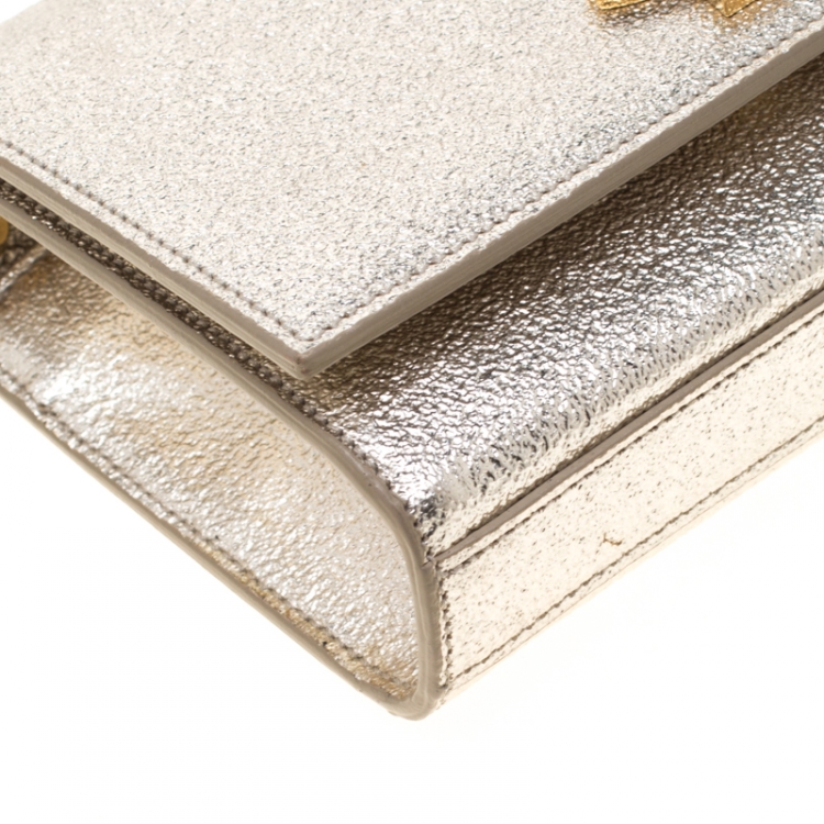 Pre Owned Saint Laurent Metallic Gold Leather Small Kate Monogram Shoulder Bag