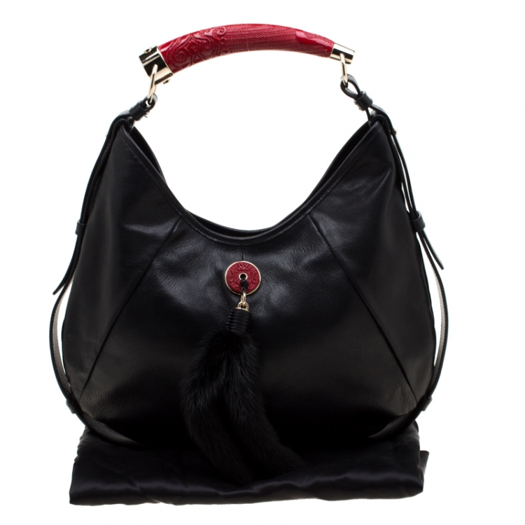 Pre Owned Saint Laurent Black/Red Leather Mombasa Hobo