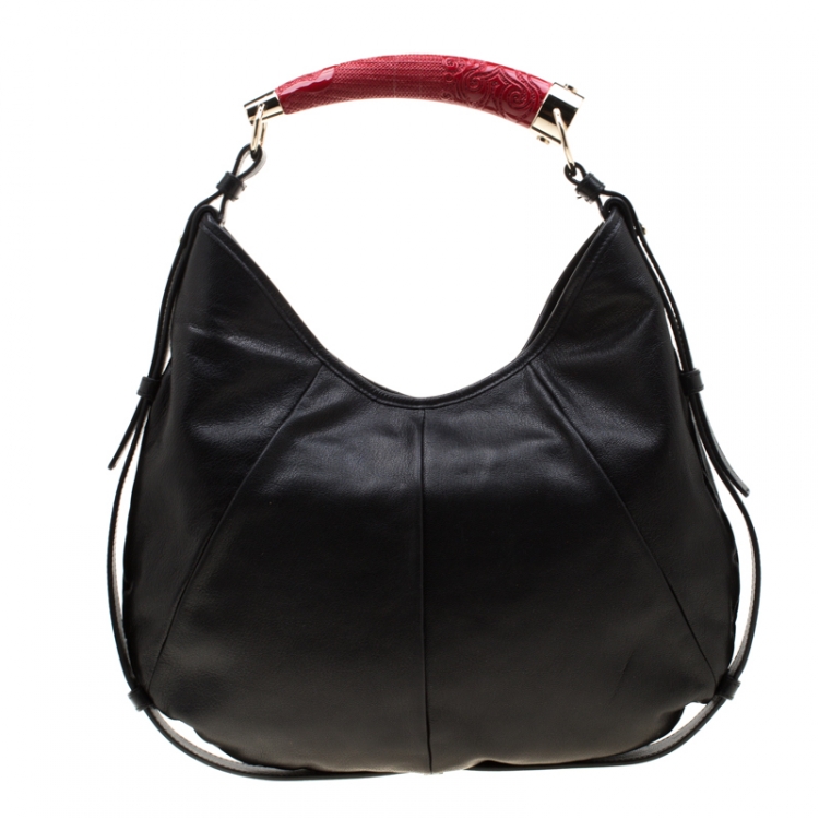 Pre Owned Saint Laurent Black/Red Leather Mombasa Hobo