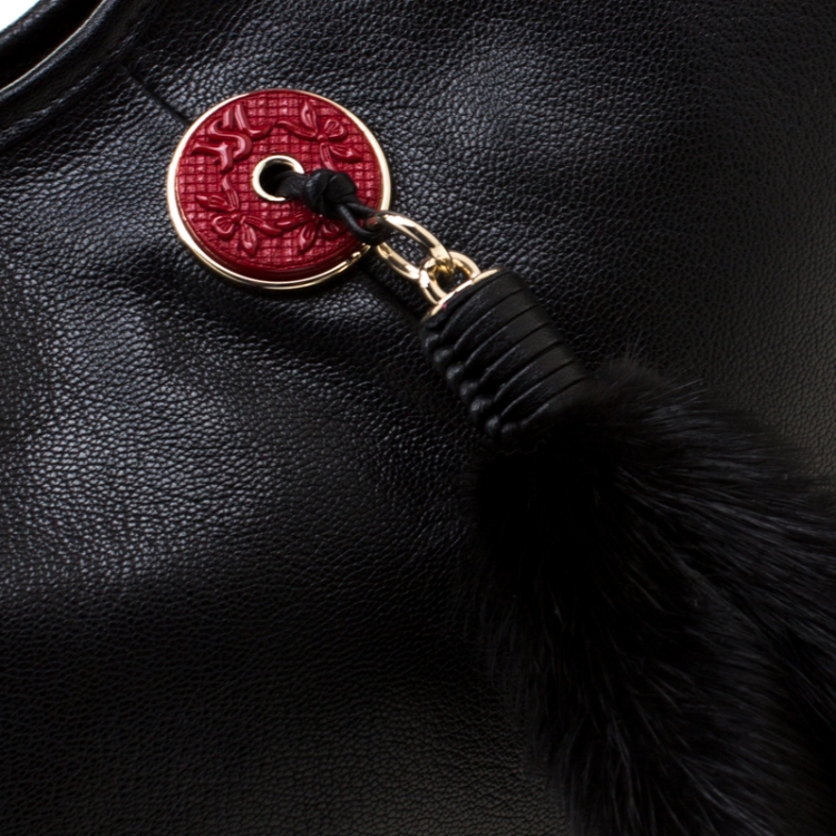 Pre Owned Saint Laurent Black/Red Leather Mombasa Hobo
