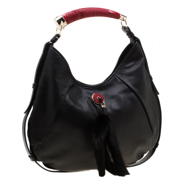 Pre Owned Saint Laurent Black/Red Leather Mombasa Hobo