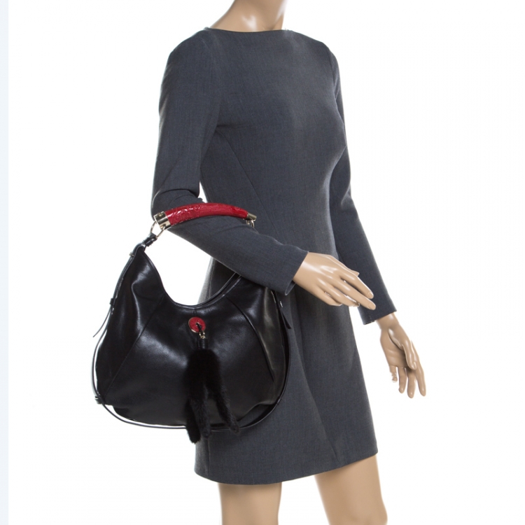 Pre Owned Saint Laurent Black/Red Leather Mombasa Hobo