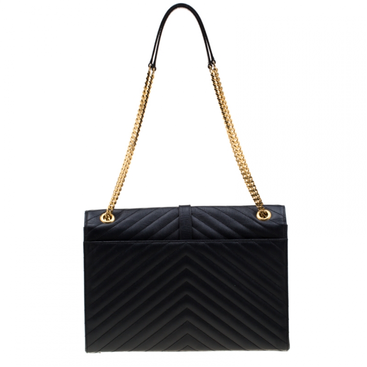 Pre Owned Saint Laurent Paris Black Matelasse Leather Large Cassandre Flap Bag