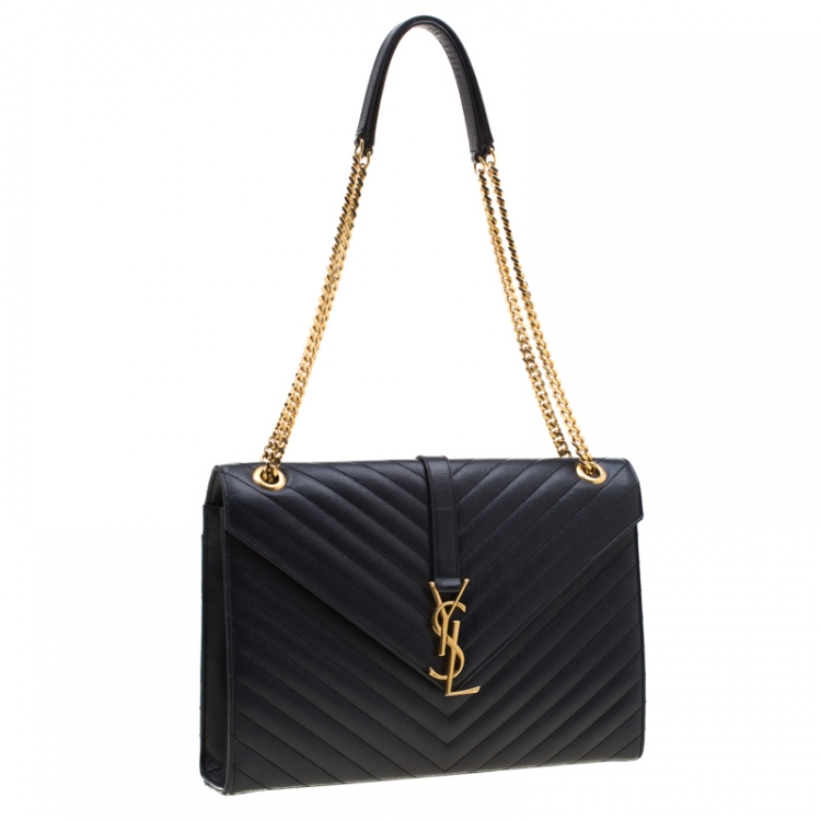 Pre Owned Saint Laurent Paris Black Matelasse Leather Large Cassandre Flap Bag