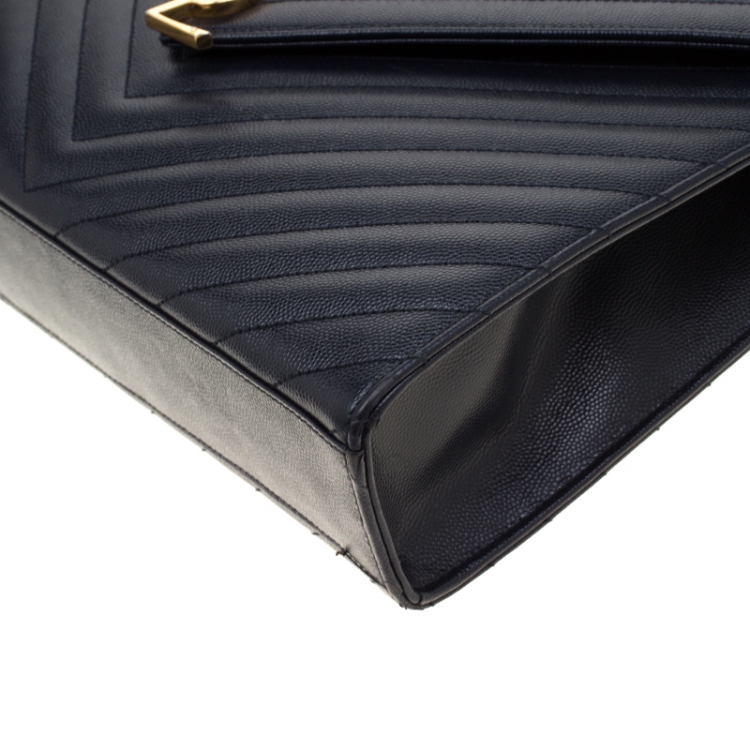 Pre Owned Saint Laurent Paris Black Matelasse Leather Large Cassandre Flap Bag