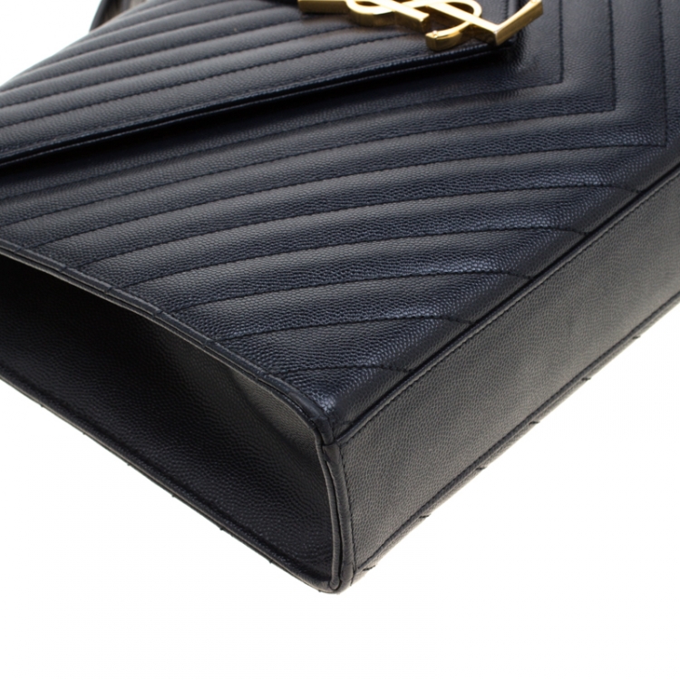 Pre Owned Saint Laurent Paris Black Matelasse Leather Large Cassandre Flap Bag