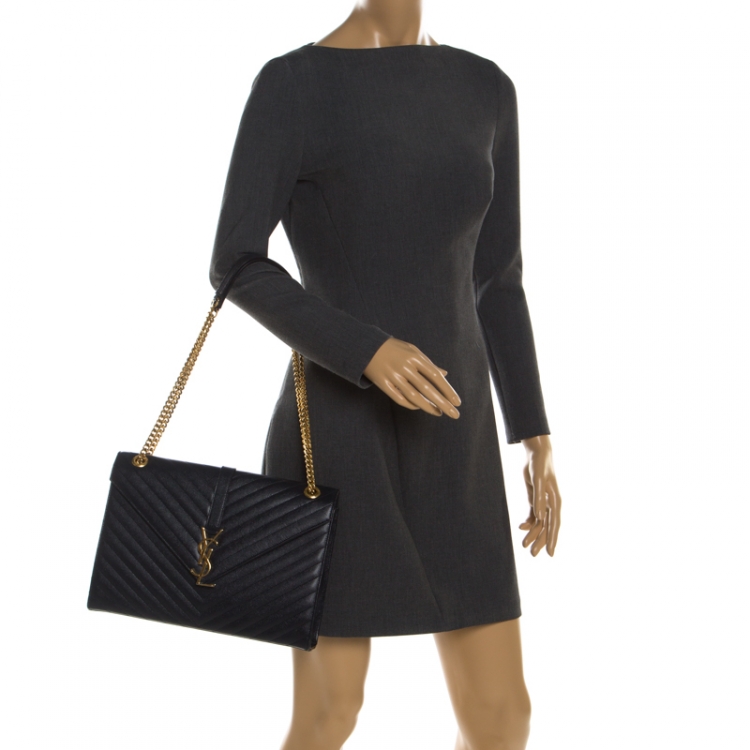 Pre Owned Saint Laurent Paris Black Matelasse Leather Large Cassandre Flap Bag