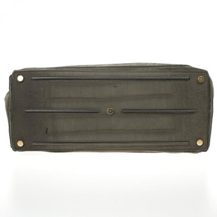 Pre Owned Saint Laurent Paris Green Croc Embossed Muse Two Satchel