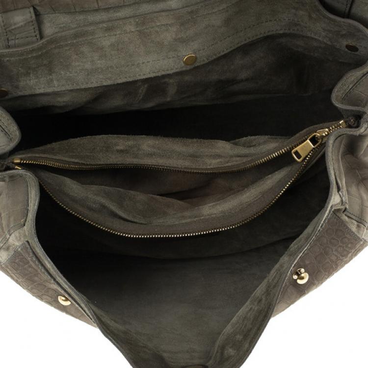 Pre Owned Saint Laurent Paris Green Croc Embossed Muse Two Satchel