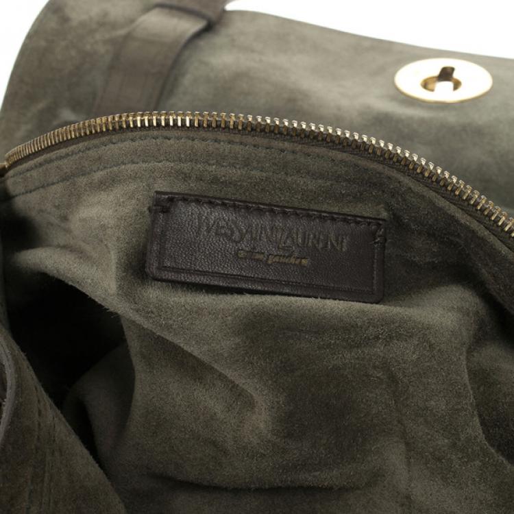 Pre Owned Saint Laurent Paris Green Croc Embossed Muse Two Satchel