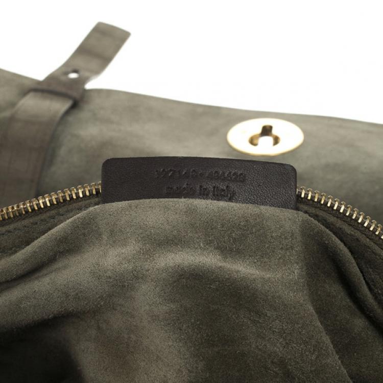 Pre Owned Saint Laurent Paris Green Croc Embossed Muse Two Satchel