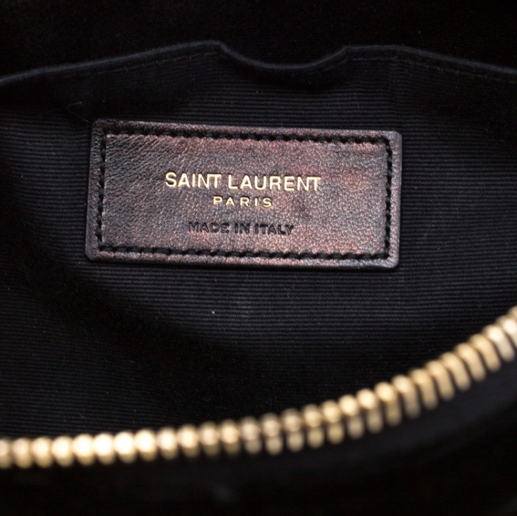 Pre Owned Saint Laurent Paris Black Chevron Velvet Monogram Clutch