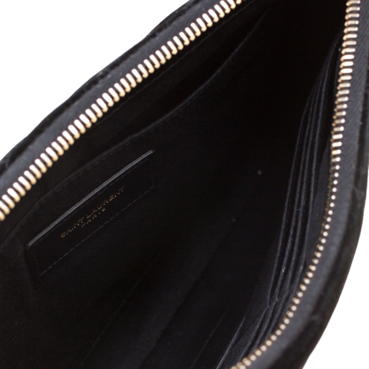 Pre Owned Saint Laurent Paris Black Chevron Velvet Monogram Clutch