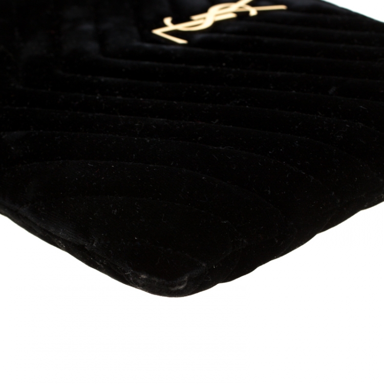 Pre Owned Saint Laurent Paris Black Chevron Velvet Monogram Clutch