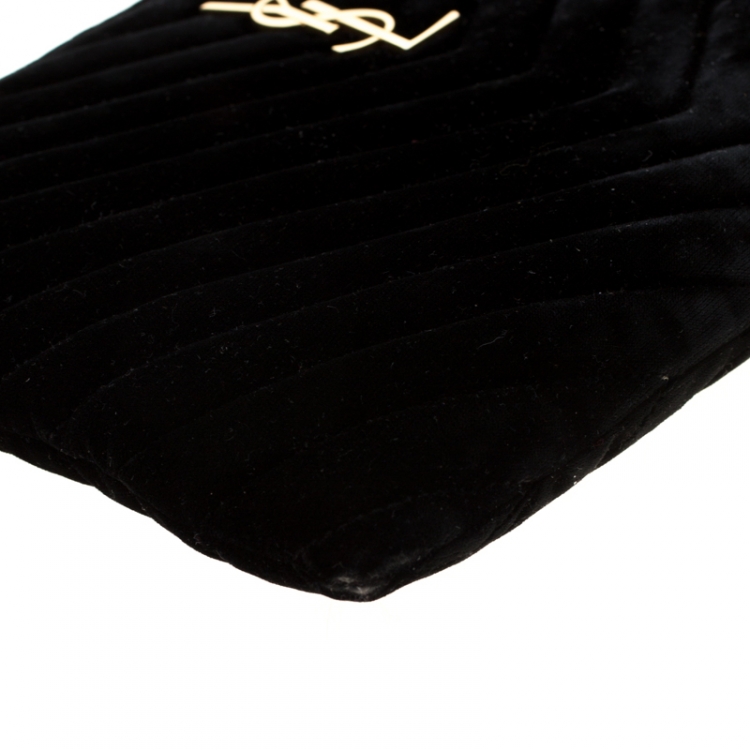 Pre Owned Saint Laurent Paris Black Chevron Velvet Monogram Clutch
