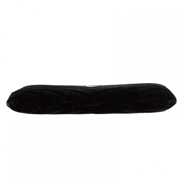Pre Owned Saint Laurent Paris Black Chevron Velvet Monogram Clutch
