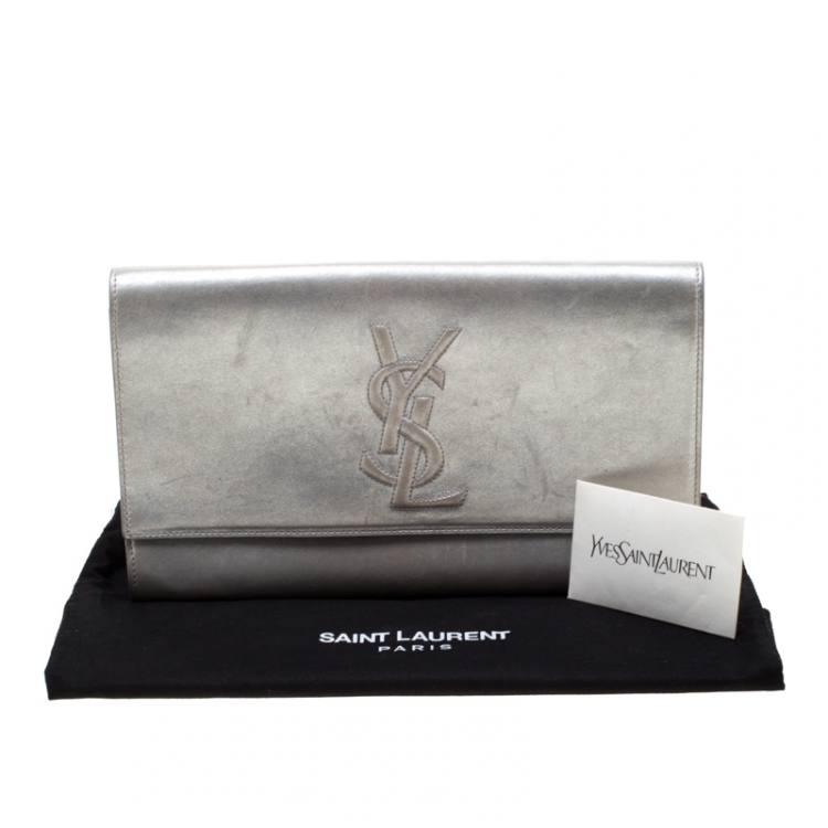 Pre Owned Saint Laurent Paris Silver Leather Belle De Jour Flap Clutch