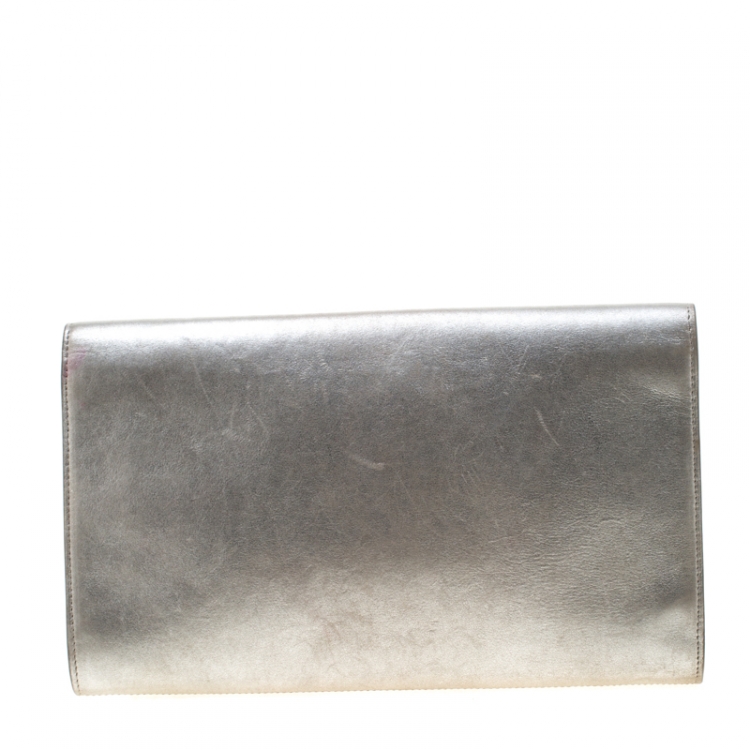 Pre Owned Saint Laurent Paris Silver Leather Belle De Jour Flap Clutch