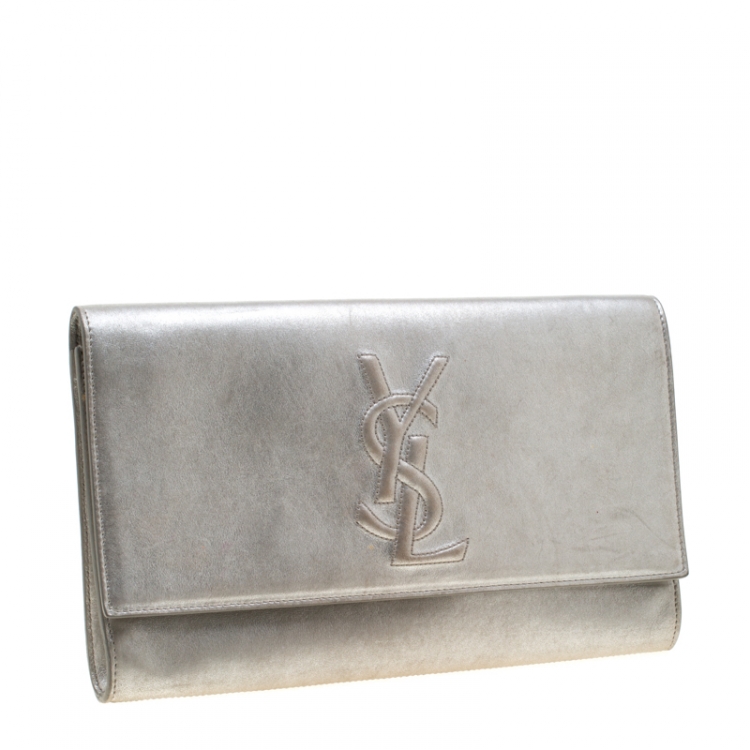 Pre Owned Saint Laurent Paris Silver Leather Belle De Jour Flap Clutch