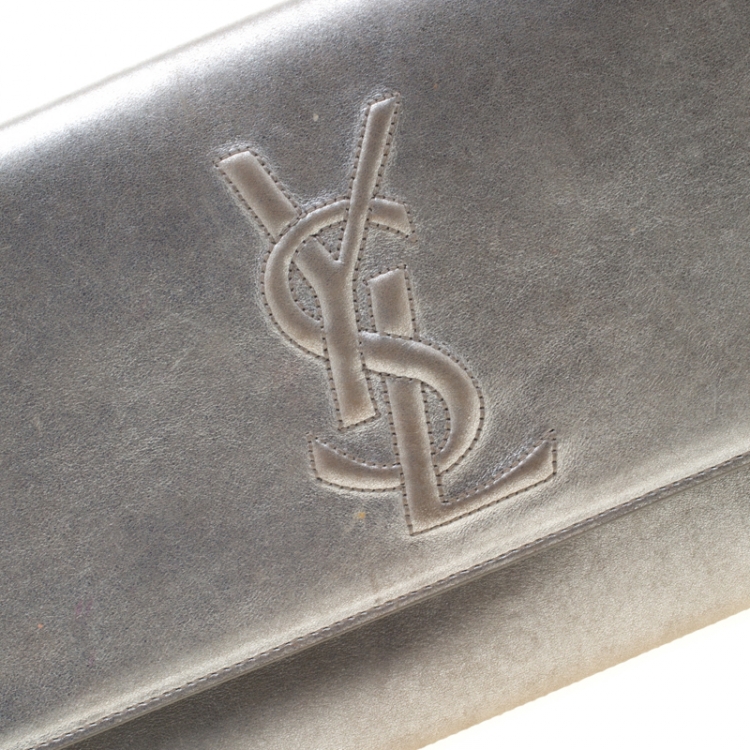 Pre Owned Saint Laurent Paris Silver Leather Belle De Jour Flap Clutch