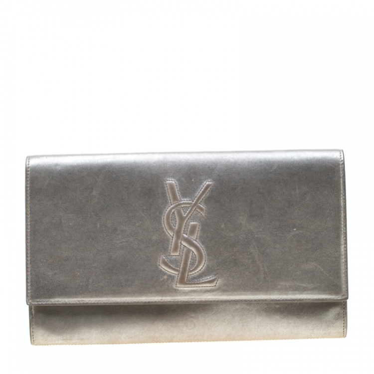 Pre Owned Saint Laurent Paris Silver Leather Belle De Jour Flap Clutch