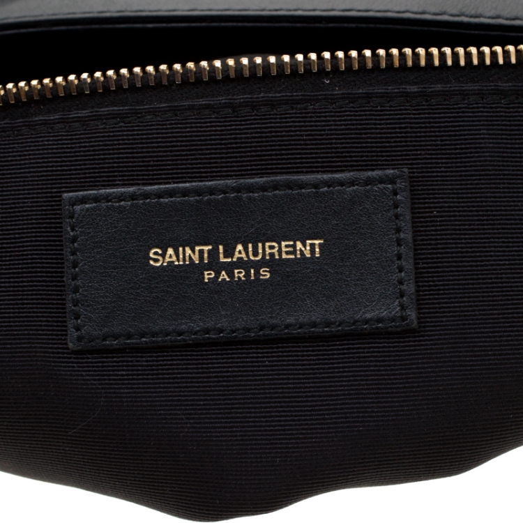 Pre Owned Saint Laurent Paris Black Leather Large Foldover Clutch