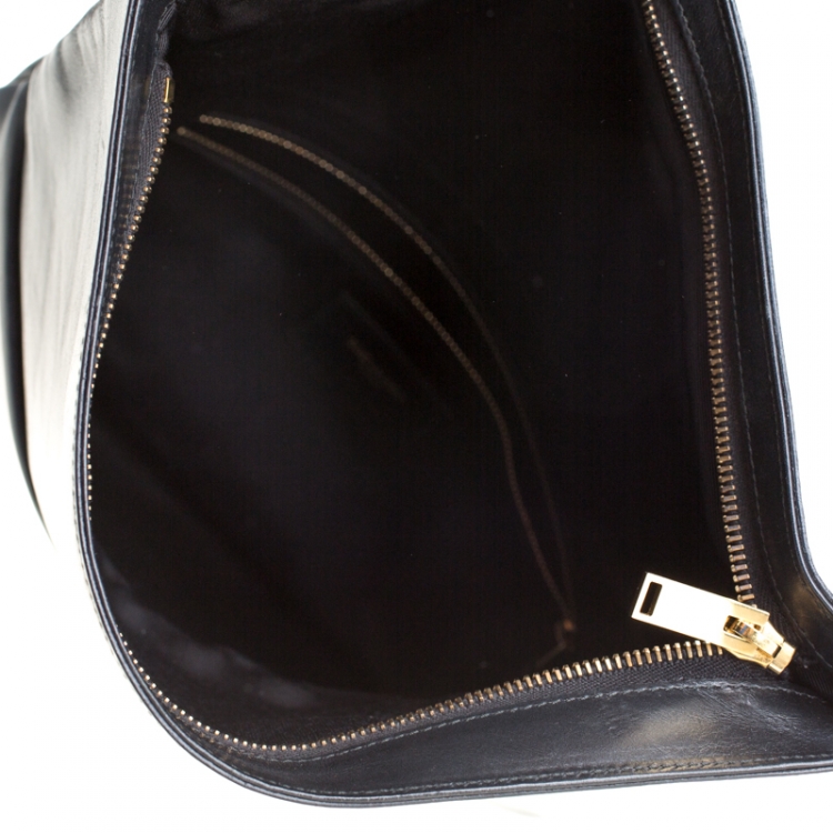 Pre Owned Saint Laurent Paris Black Leather Large Foldover Clutch