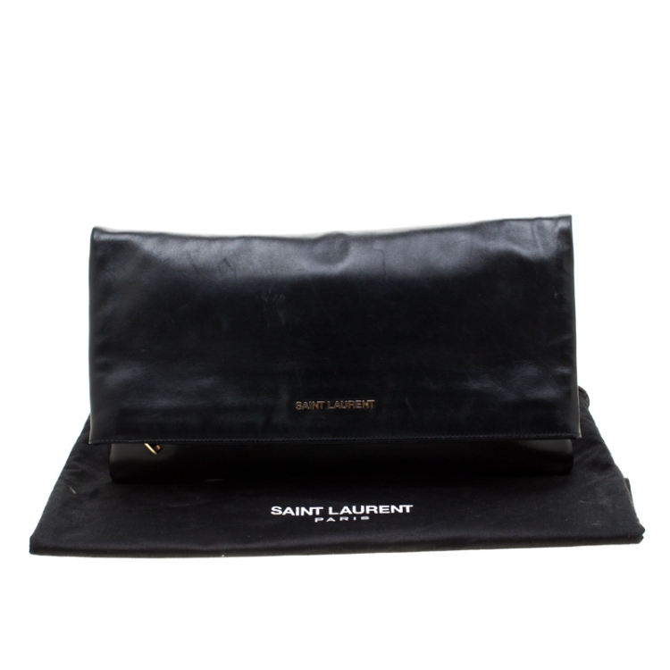 Pre Owned Saint Laurent Paris Black Leather Large Foldover Clutch