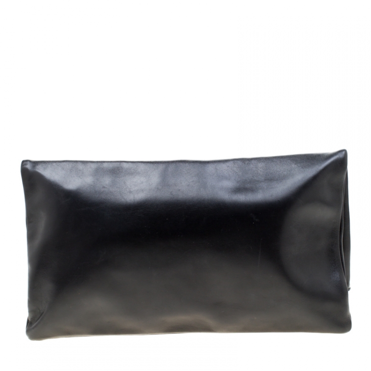 Pre Owned Saint Laurent Paris Black Leather Large Foldover Clutch