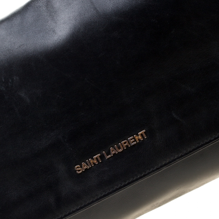 Pre Owned Saint Laurent Paris Black Leather Large Foldover Clutch