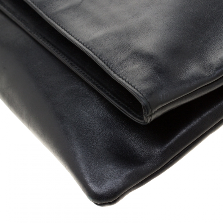 Pre Owned Saint Laurent Paris Black Leather Large Foldover Clutch