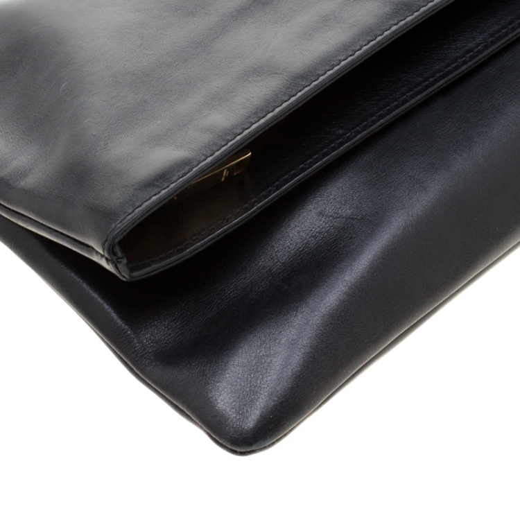 Pre Owned Saint Laurent Paris Black Leather Large Foldover Clutch